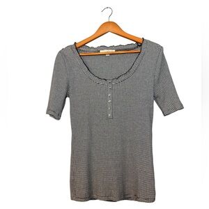 LOFT Black White Striped Blouse Women’s Size Medium Casual Work Top